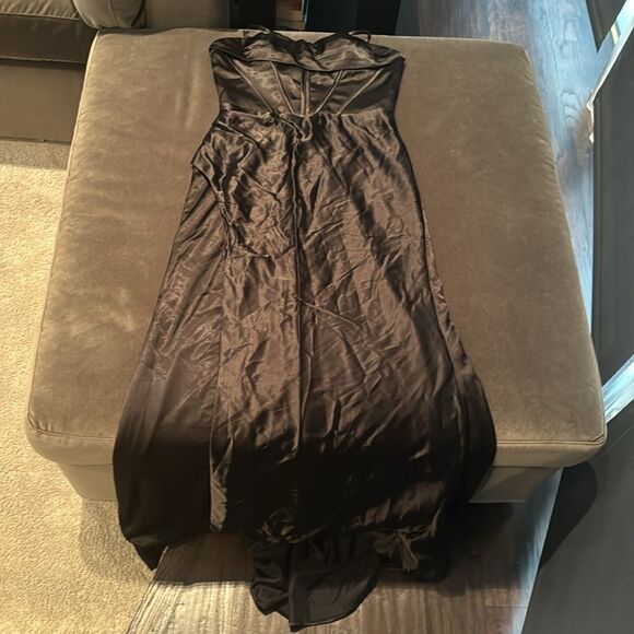 Women’s Black Full Length Prom Party Dress Criss Cross Straps & Leg Slit Size 8 - Picture 15 of 15